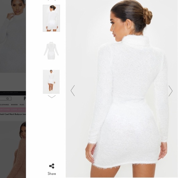 Plt Ivory Eyelash Cowl Neck Bodycon Jumper Dress - Picture 4 of 4